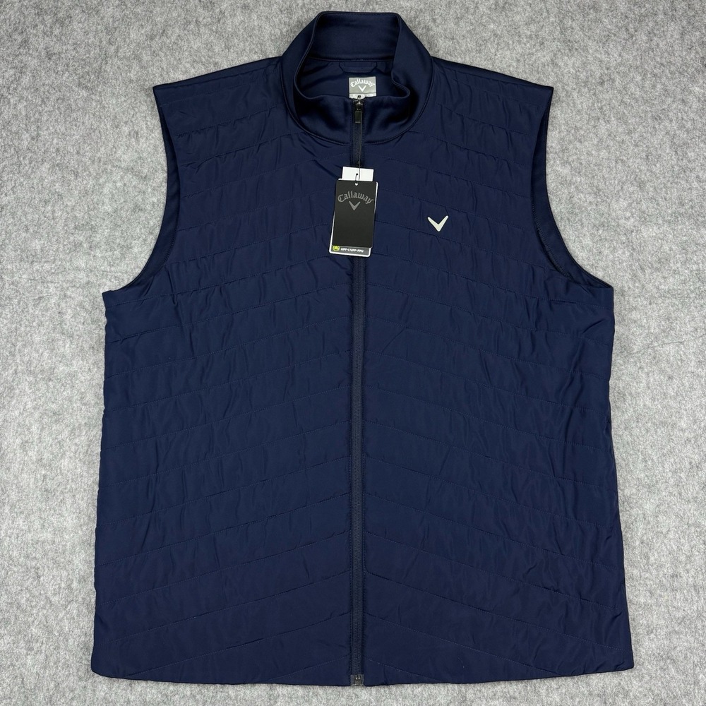 Callaway NWT Quilted Puffer Vest Men XL Golf Navy Blue Full Zip Pockets $88 MSRP